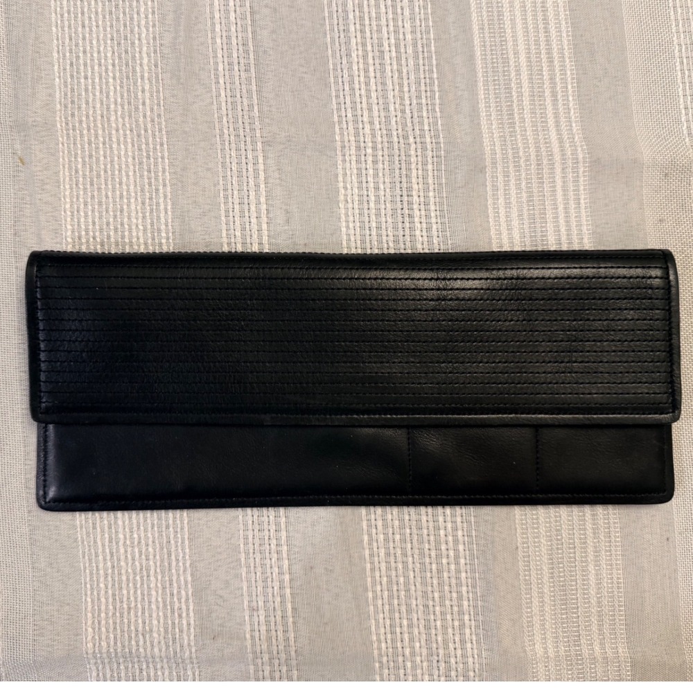 Reed Krakoff Black Leather Stitched Flap Clutch Bag Wallet Organizer